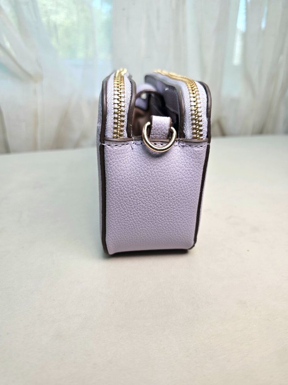 Anne Klein Lavender Cork Double Zip Camera Crossbody Bag Gold Chain Strap - Picture 14 of 15